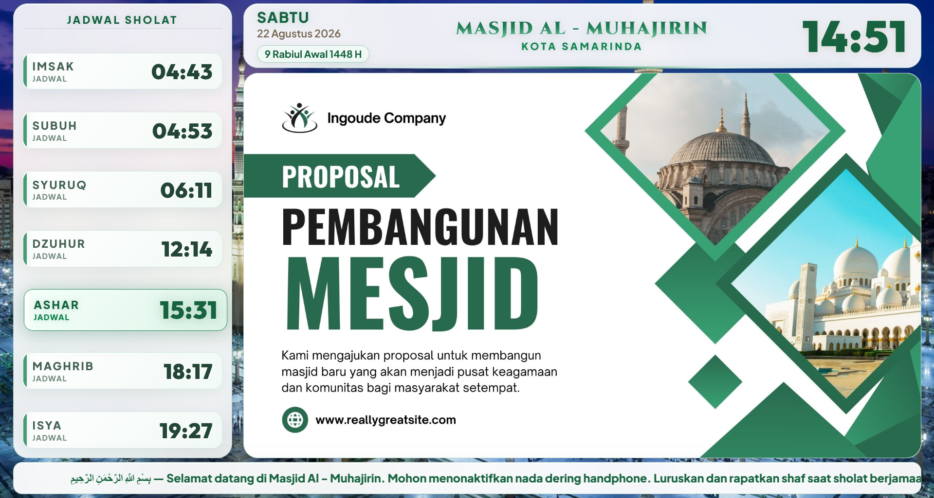 Pengumuman masjid pada Alf Azan TV